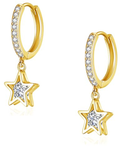 Glintara Creolen Silber 925 Ohrringe Hängend, 925 Silber Ohrringe Creolen | Hypoallergene, Herz Stern Anhänger, Cubic Zirkonia, Schlafen, Klein, Ohrschmuck, Geburtstags, Geschenk, für Damen Mädchen