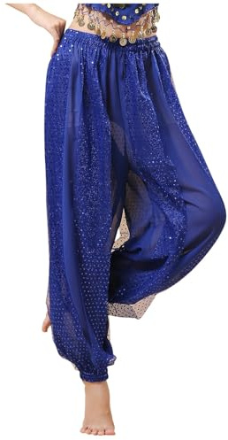 Duohropke Damen Bauchtanz Haremshose Chiffon Tribal Arabische Hose Pailletten Glänzend Lose Zumba Party Performance Bauchtanz Kostüm Pumphose