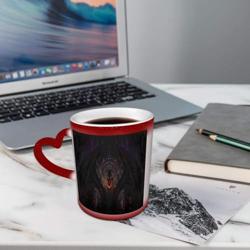 AELKSP Tasses Magique Mugs Change De Couleur en Fonction De La Température du Liquide,Mug Cadeau Original Tasse pour 330ml,dragon majestueux aux ailes ouvertes et au feu sortant de sa bouche