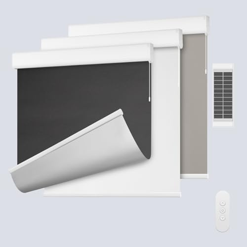 DENFOON Rollo Elektrisch Innen, Elektrisches Rollo Verdunkelung mit Fernbedienung,ohne/mit Bohren easyfix Klemmfix, Schwarz B60 x H170cm für Fenster