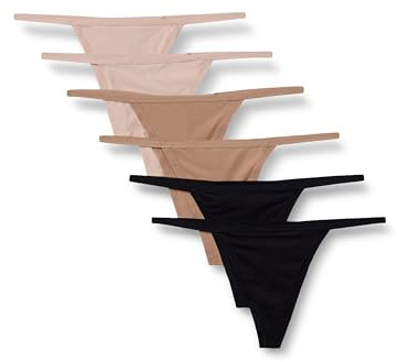 Amazon Essentials Strings en Microfibre (String Ficelle et String Taille Haute) Femme, Lot de 6, Bronze Lavé/Noir/Pétale Clair, 44