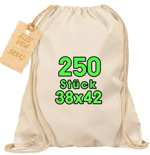 ELES VIDA Baumwollbeutel Sportbeutel - Rucksack Stofftasche Turnbeutel Bag, Beutel, Baumwollbeutel, Jutebeutel OEKO-TEX® zertifiziert Stoffbeutel Einkaufsbeutel Gym Sac Sack zum bemalen weiß