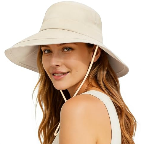 lifwimner Sun Hats for Women Wide Brim UV Protection, Foldable Ponytail Summer Hats Cap Waterproof Breathable Safari Bucket Hats for Beach Garden Fishing