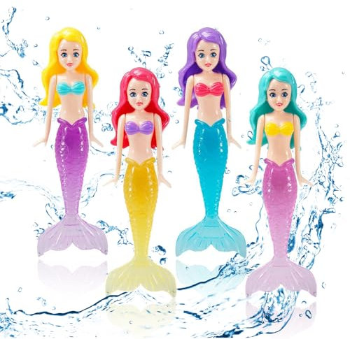 YAGE Mermaid Pool Toys, Gravity Sinking Swimming Pool Toys for Kids - Colourful Underwater training toys 4 Pcs Diving Toy