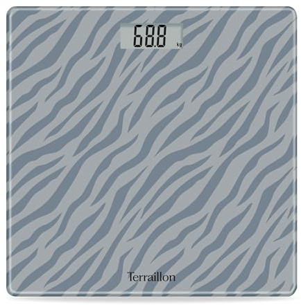 TERRAILLON - ONE GREY SAND- Bilancia pesa persona elettronica, compatta e ultra piatta, piano in vetro 27 cm x 27 cm, schermo LCD, capacità 160 kg, gradazione 100 g, serigrafia Sabbia grigia