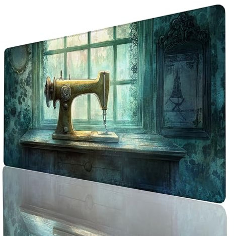 Alfombrilla Ratón Paisaje, Alfombrilla Gaming Máquina de coser, Impermeable Tapete Escritorio 1400 x 600 x 3mm Compatible con Raton Inalambrico y Teclado Inalambrico, Mousepad para Portatil 1452-GYL