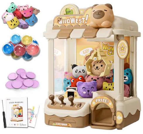 Joyfox Mini Claw Machine for Kids, Cute Capybara Vending Machine for Girls Age 5-6, Candy Grabber Dispenser with Plush Toy and Capsule for Boys, Birthday Gifts for Age 3+, Perfect for Family, Party