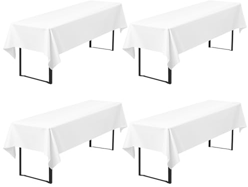 4er-Pack Premium Bierzelt-Tischdecke 260 x 110 cm, Weiß Biertischdecken für Bierzeltgarnitur, blickdichte Polyester-Biertischdecken, waschbare Tischhussen für Bankette im Freien (Weiß)