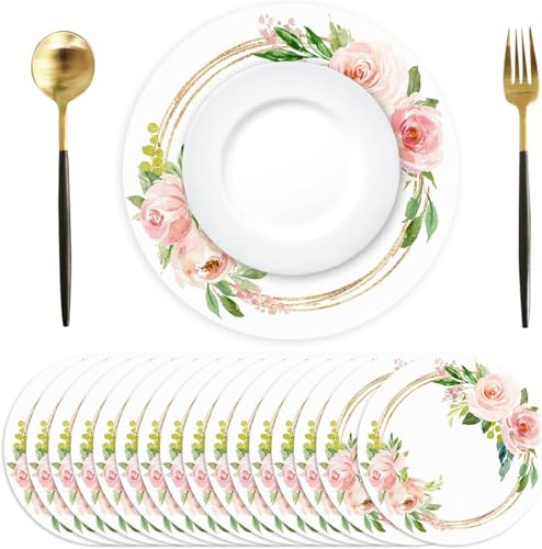 50 Stück Papier Platzsets rund, Papier Tischsets Rose Einweg Platzsets rund 34 cm, Dekor für Küche, Esstisch, Urlaub, Party, Hochzeit, Geburtstag