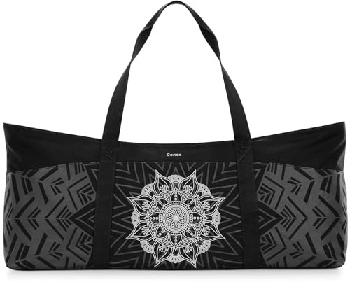 Gonex Yogatasche, Extra Große Canvas Sporttasche mit Wasserdichtem Fach & Metallreißverschluss, Für Matte & Blöcke, Stylische Tragetasche für Damen, Ideal für Yoga, Pilates, Reisen, Schwarz