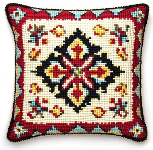 WallustrioaW Kit di Cuscino Gancio di Chiusura,Motivi di piastrelle colorate,Cuscino per Uncinetto Cucito Fai-da-Te,Kit di Federe Ricamate,43x43cm