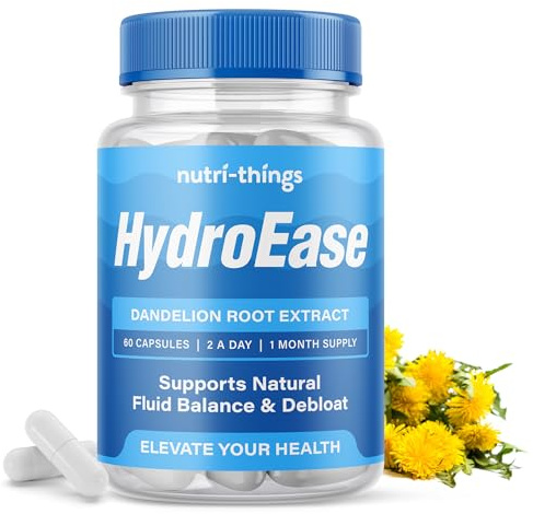 Water Retention Tablets by HydroEase - Balance, Cleanse, Detox & Debloat | Dandelion Root Extract 1800mg | Natural Fluid Regulation | Detox & Cleanse Support | 60 Vegan Capsules | 1 Month Supply