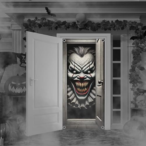 QIANAI Cortina de Puerta de Halloween, Decoracion PuertaHalloween, Decoración de Fiesta deHalloween, Decoración de PuertaEspeluznante deHalloween, Halloween Deko Stoff (Payaso)