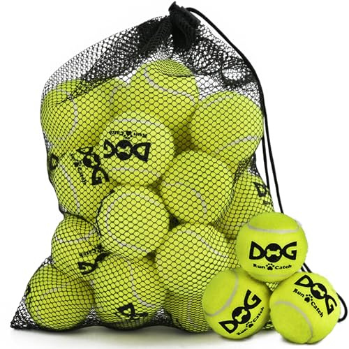 INSUM Kleine Tennisbälle für Hunde, quietschende Hundebälle mit Netztasche, SGS-Zertifiziert, langlebig, ungiftig, eingebauter Quietscher, kleine Rassen, 20 Stück