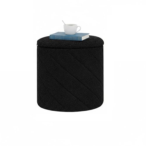 Bonlife Round Ottoman Stool with Storage, Folding Footstool, 33x33x35cm