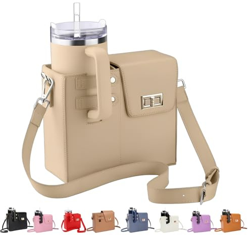 Wasserflasche Crossbody Bag für Stanley Cup 1,2 l, PU-Leder Umhängetasche mit abnehmbarem Gurt, Multi-Taschen-Geldbörse mit Flaschenhalter, passend für die meisten Trinkgläser, ideal für Reisen