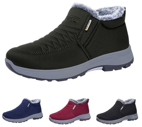 Vinterstövlar damer fodrade senior – ankelstövlar fotvalvsstöd vinterstövlar slip-on snöstövlar ankelhöga slip-kängor halkfria vinterstövlar kort skaft, stövlar, BK2, 36 EU