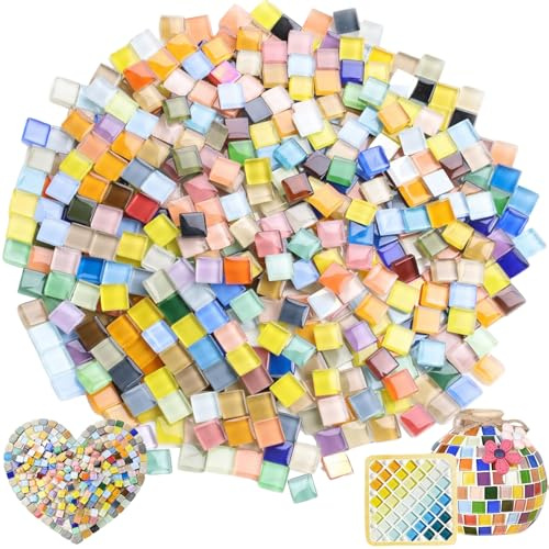 Xtrillogen 900g Quadrat Mosaiksteine zum Basteln,1 x 1cm Bunt DIY Mosaik Bastelset Kinder,Mini Glas Mosaik Steine,Kristall Mosaikfliesen für Kunsthandwerk,Heimdekoration,Badezimmer,Küche (Quadrat)