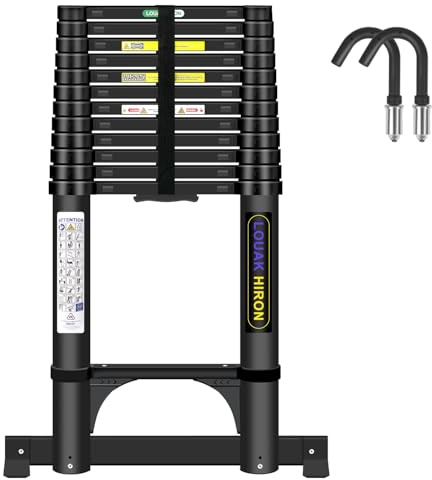 Échelle télescopique en Aluminium de 5,05 m avec Crochet - Échelle Pliante avec stabilisateur - Antidérapante - en Aluminium de qualité supérieure - Échelle Extensible Multifonction