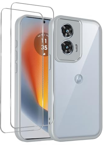 BORYA Transparente Funda para Motorola Moto G85 5G con 2 Piezas Cristal Templado Protector Pantalla, Ultradelgado Antigolpes Carcasa Escarchado Estuche Silicona Caso. Gris