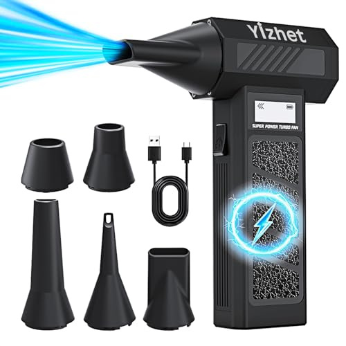 Yizhet Soffiatore Aria Compressa, Regolazione e 4 Velocità fino a 130000RPM, con Luce e Display LED, Senza Fili, Aria Compressa a Batteria per Polvere Portatile per Auto, Tastiera, Divano