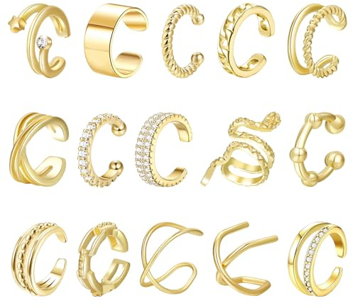 15 Piezas Ear Cuff Acero Inoxidable Pendientes Oreja Sin Agujero Earcuffs Mujer Ear Cuff Dorado Earcuff Pendientes Hipoalergenicos Mujer Diseño Ajustable Atractivo Brillo Metálico Resistente Desgaste