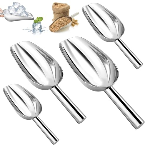 4 Pieces Stainless Steel Ice Scoop,U Shaped Metal Scoops for Food | Small Food Flour Scoop,Ice Scoop for Bar,Freezer Ice Scoop for Ice Cube Coffee Beans Dry Goods Pet Food Kitchen Bar Use
