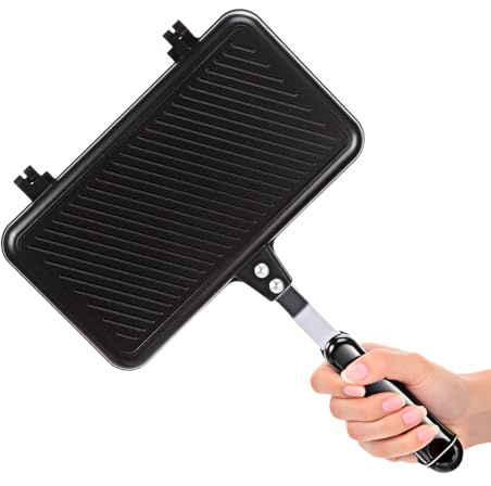 GATHINESS Sartén para Sándwiches Antiadherente Doble Cara, Molde para Pan de Sándwich, Sartén para Desayuno Gas, Utensilio Cocina Práctico para Hornear Tostadas y Panqueques, Adecuado Hogar
