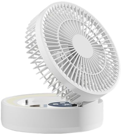 Generico Ventilatore da Scrivania,Ventilatore Pieghevole Ricaricabile USB a 5 Velocità | Modello Da Tavolo Con Luce LED E Specchio Trucco, Timer Silenzioso - Per Comodino Cameretta Auto