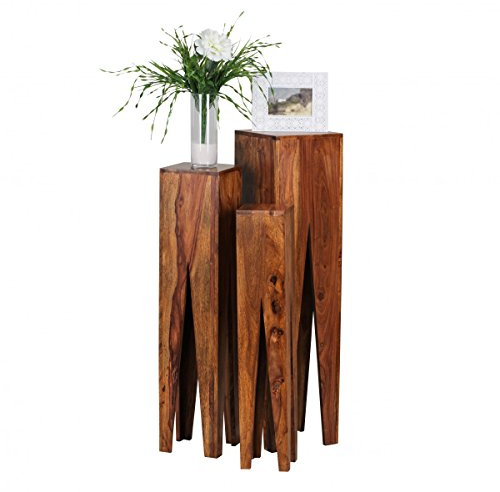 KADIMA Design Sheesham Massivholz Beistelltische 3er Set Bakum Telefontische Standregal