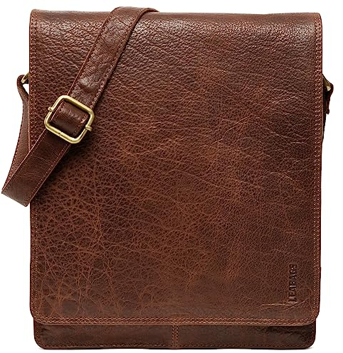 LEABAGS London Leder Umhängetasche – Vintage Messenger Bag aus Echtleder für Damen & Herren – Kleine Schultertasche im Freizeit- & Business-Stil – Crossbody Tasche Alltagstasche - Rosso
