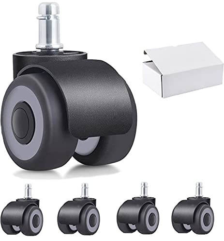 5er Set Bürostuhl Rollen, 2-Zoll-Doppelrollen, 11x22 mm Gummi Ersatz Rollen Vierfach-Kugellager-Design, Hartbodenrollen belastbar bis 700LBS, Geräuscharm, Kratzfest