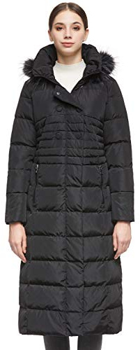 OROLAY Piumino da Donna con Cappotto Lungo Maniche Raglan con Cappuccio in Pelliccia Nero L