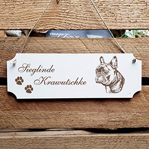 Schild Hund « Französische Bulldogge » Türschild mit persönlicher Wunschgravur und Motiv - Größe ca. 20 x 6,7 x 0,5 cm - Shabby Dekoration Namensschild Name - Hunde
