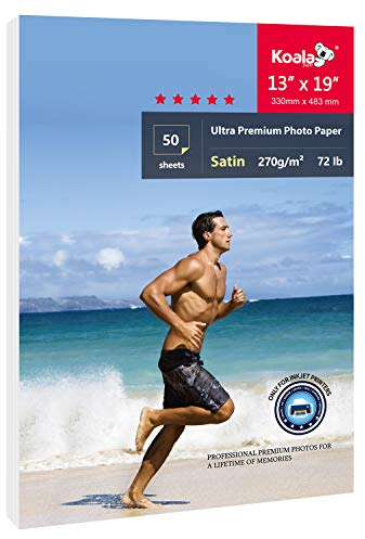 Koala Ultra Premium Photo Paper 13x19 In Satin Photo Printer Paper for Inkjet Printer Water-Resistant Semi Gloss 50 Sheets 72lb
