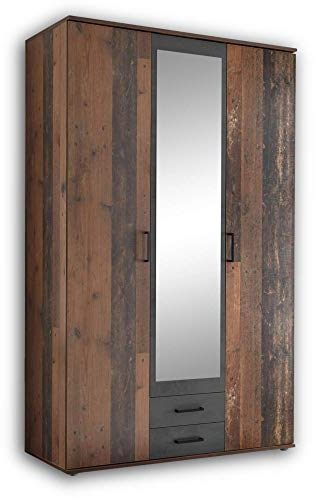 CHICAGO Eleganter Kleiderschrank mit viel Stauraum - Vielseitiger Drehtürenschrank in Old Style & Betonoxid Optik - 120 x 197 x 54 cm (B/H/T)