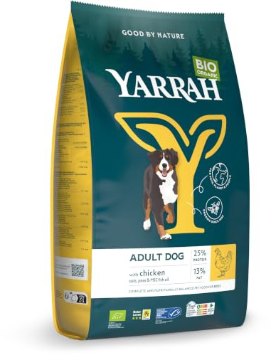 YARRAH Cibo secco biologico per adulti – per tutti i cani adulti | Squisiti pezzi biologici per cani con pollo, 15 kg | 100% biologico e privo di additivi artificiali