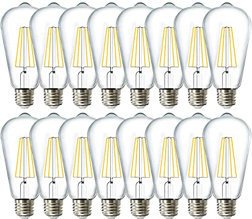 Sunco 16 Pack Edison Bulbs LED ST64, Clear Vintage Filament Waterproof Bulb, 800 LM, 8W (60W Equivalent), ST19, 3000K Warm White, E26 Medium Base, Decorative Dimmable UL