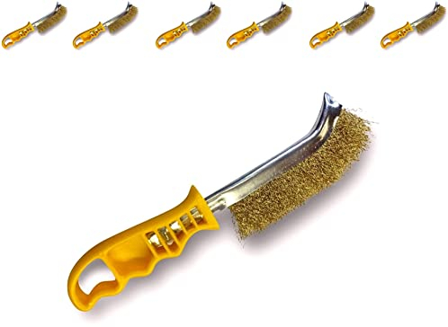 Brosse à main métallique convexe | Lot de 6 | 1 rang laiton | Brossage et nettoyage métaux non ferreux, acier, alliages, bois et matériaux creux | Usage occasionnel ou intensif | SKRIB | Kibros 7494x6