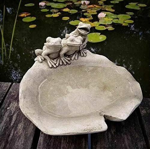 Statua di rane su giglio | Mangiatoia per uccelli in pietra ricostituita da giardino in calcestruzzo