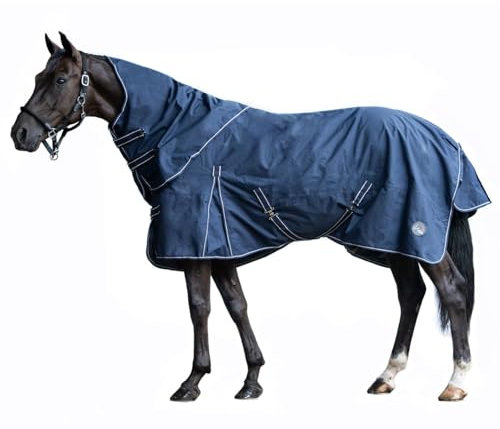 HKM 10967 Regendecke, abnehmbares Halsteil, Wasserdicht, Pferdedecke Blau, 135