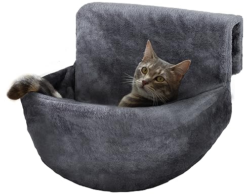 Petlicity Deluxe Radiator Cat Bed, Round Cosy and warm fleece beds Basket Cradle Hammock, Solid & Durable Iron Frame handling heavier Animals, Perfect for Cats, Kittens, Puppy Dog (GREY)