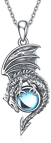 YFN Dragon Black Onyx Halskette Sterling Silber Legendary Chinese Dragon Anhänger für Frauen Männer (Silber)