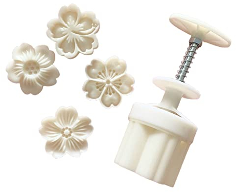 Tuelaly Cortador de galletas, molde de pastel de luna, flor de cerezo, fácil de liberar, prensa de mano, 3D, cereza, sakura, sello pastelero, molde para pastel de festival de mediados de otoño