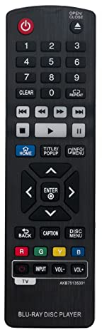 AULCMEET AKB75135301 Télécommande de Rechange Compatible avec LG DVD Blu-Ray Player BPM331 BPM331N BPM53 BP440 BPM55N UP970 UBK90 BP440K BP530 BP540 BP540N BP550