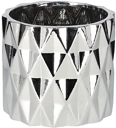 KOTARBAU® Macetero de cerámica de 120 mm, Color Plateado, Maceta Decorativa para Flores y Plantas, Maceta cilíndrica, Diseño geométrico y Minimalista, Cerámica esmaltada Brillante, Tiesto