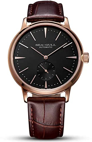 Seagull Herren Automatik Mechanische Uhr mit Sekunden-Unterzifferblatt Business Lederarmband Analog Anzeige Armbanduhr 40mm 6075