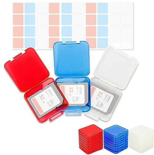 Kiorafoto 24 Pieces SD Karten Aufbewahrung Hülle, 3 Farben, Transparent, aus Kunststoff SD Card Case, für 24 SD SDXC SDHC Karten, mit Etiketten | Für 24 SD SDXC SDHC Karten, transparente Standard-Speicherkarten-Hülle, Schmuck-Box, Aufbewahrungs-Organizer mit Etiketten