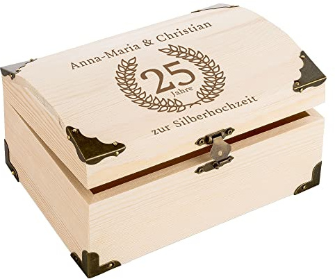 4youDesign Schatztruhe zur Silbernen Hochzeit I Personalisierbare Gravur I Kleine Schatzkiste aus Holz I Geschenk zum 25. Hochzeitstag