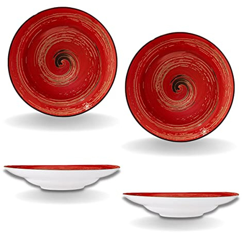 Wilmax | SPIRAL tiefe Teller - 2 Stück | Elegant | Modern | Langlebig | Sicher | Glasiertes Porzellan | Kratzfest | Spülmaschinengeeignet | Für Suppen | Für Salate | Durchmesser: 25,5 cm